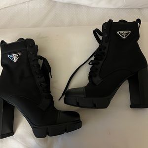 Prada brushed leather and nylon booties